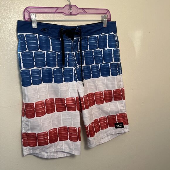 O’NEILL Men’s Keg Leg Patriotic 20” Boardshorts Swim Surf, White/Red/Blue-30” - Picture 3 of 7
